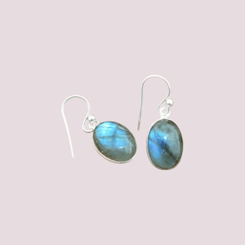 925 Sterling Silver Natural Gemstone Oval Shape Hook Earring