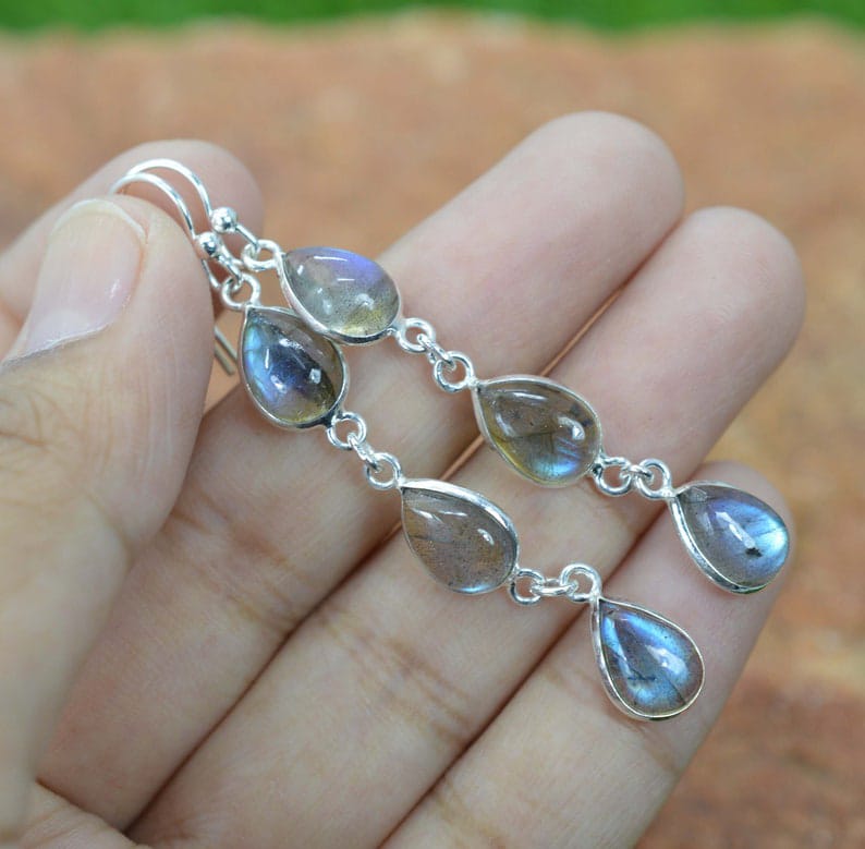 Labradorite Hook 925 Sterling Silver Earring