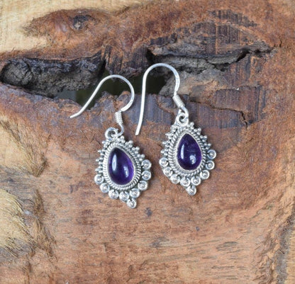 Purple Amethyst Hook 925 Sterling Silver Earring