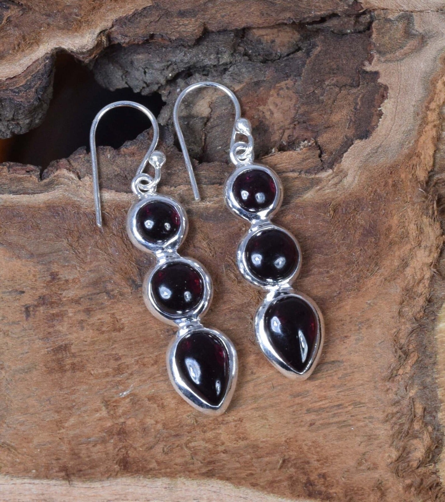 Red Garnet Hook 925 Sterling Silver Earring