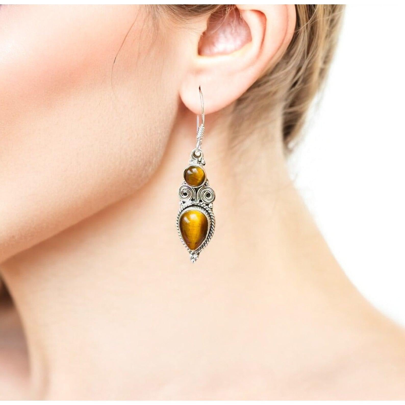 925 Sterling Silver Natural Gemstone Hook Earring