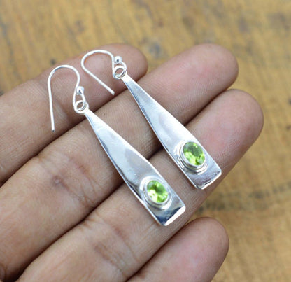 Green Peridot Hook 925 Sterling Silver Earring