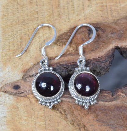 Red Garnet Hook 925 Sterling Silver Earring