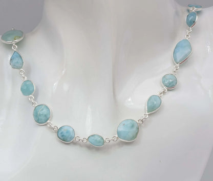 Cut Blue Larimar 925 Sterling Silver Necklace