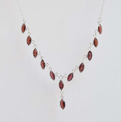 Cut Red Garnet 925 Sterling Silver Necklace