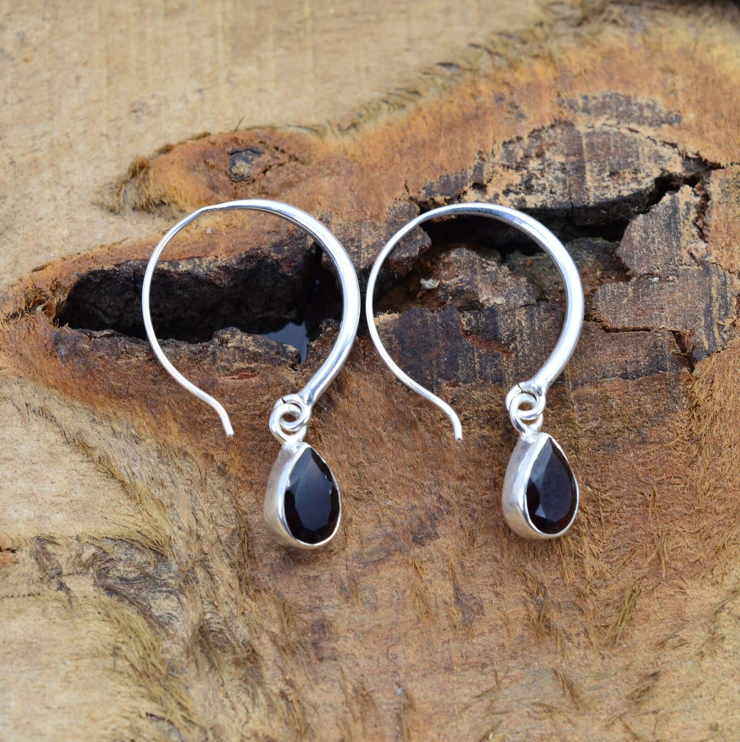 Red Garnet Hook 925 Sterling Silver Earring