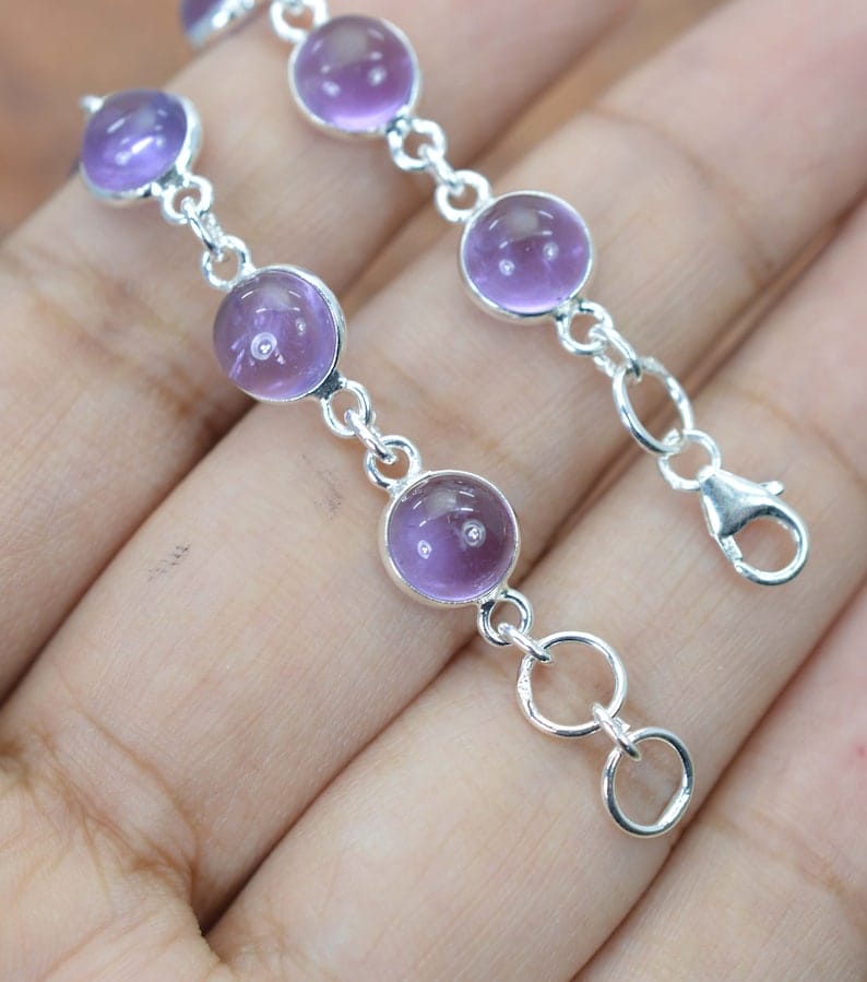 Purple Amethyst 925 Sterling Silver Bezel Bracelet