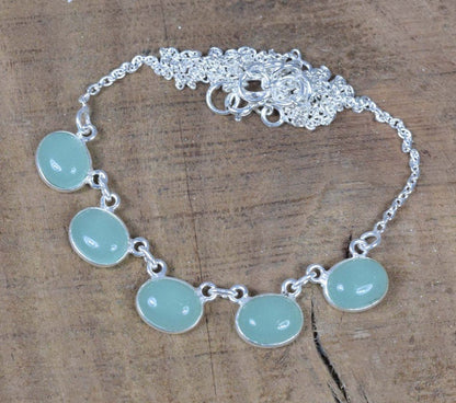 Aqua Chalcedony 925 Sterling Silver Necklace