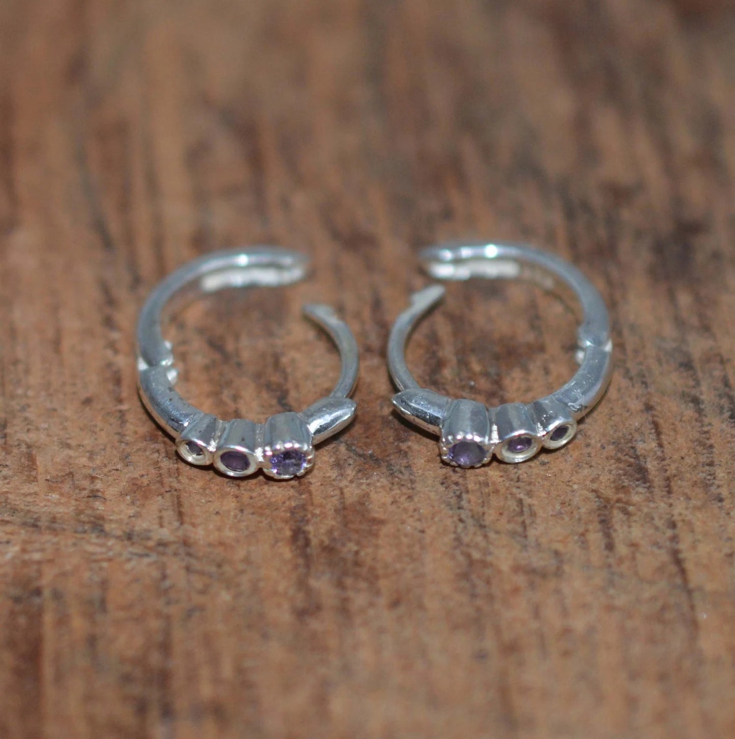 Cut Purple Amethyst 925 Sterling Silver Hoop Earring