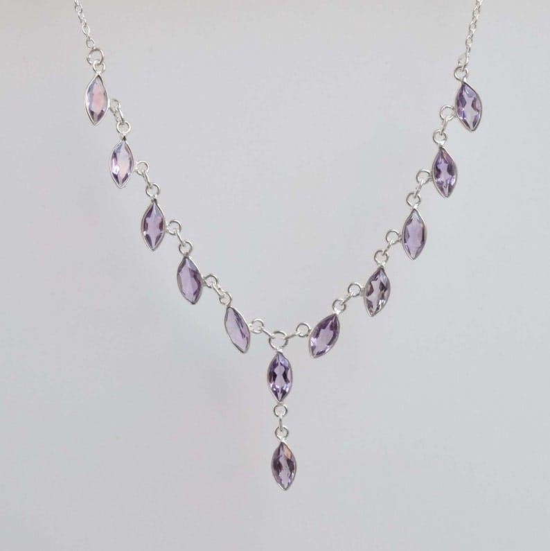 Cut Purple Amethyst 925 Sterling Silver Necklace