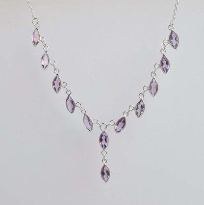 Cut Purple Amethyst 925 Sterling Silver Necklace