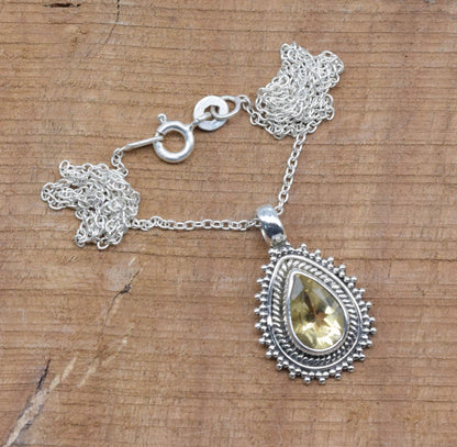 Yellow Citrine 925 Sterling Silver Chain Pendant