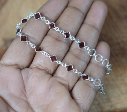 Red Garnet 925 Sterling Silver Bracelet