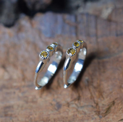 Yellow Citrine 925 Sterling Silver Hoop Earring