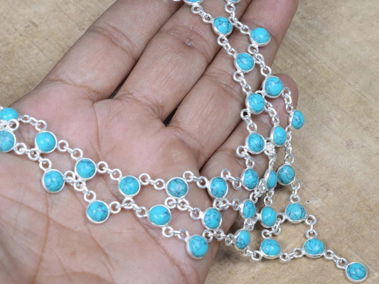 Blue Turquoise 925 Sterling Silver Necklace