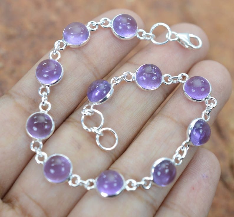 Purple Amethyst 925 Sterling Silver Bezel Bracelet