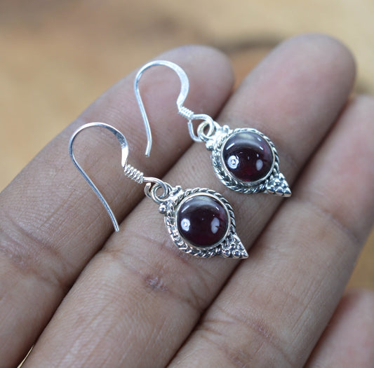 Red Garnet Hook 925 Sterling Silver Earring