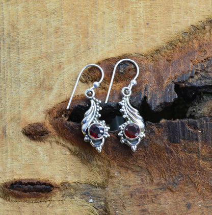 Red Garnet Hook 925 Sterling Silver Earring