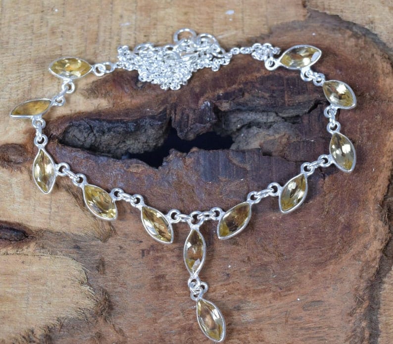 Natural Citrine 925 Sterling Silver Necklace