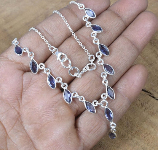 Blue Iolite 925 Sterling Silver Necklace