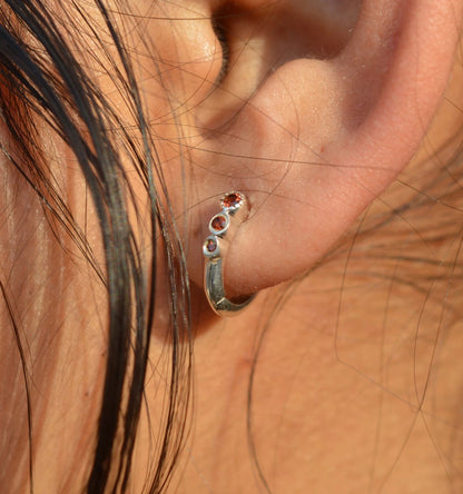 Red Garnet 925 Sterling Silver Hoop Earring