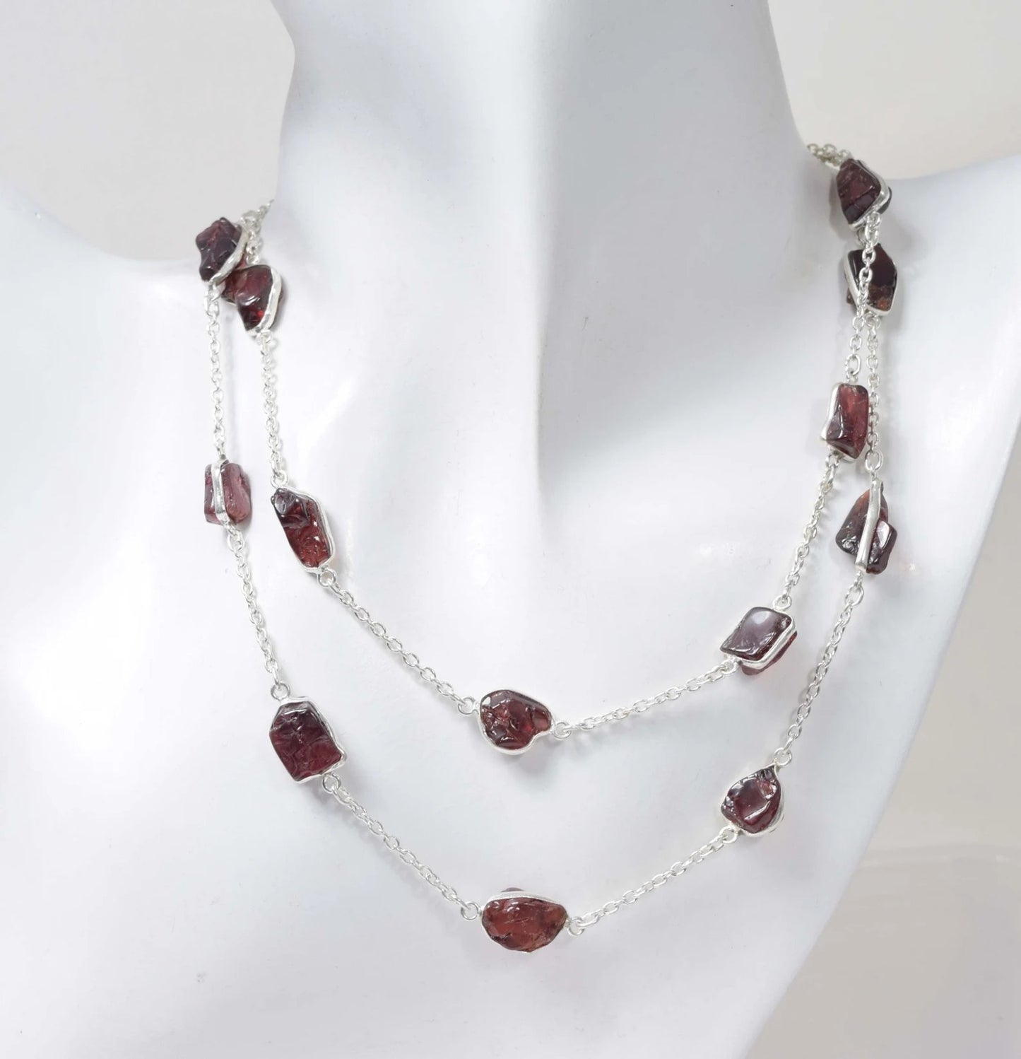 Rough Hessonite Garnet 925 Sterling Silver Necklace