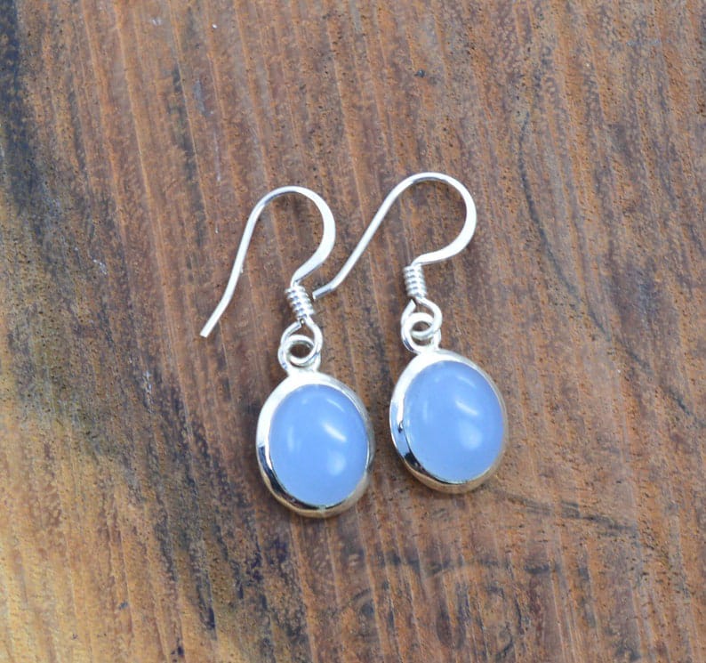 Blue Chalcedony Hook 925 Sterling Silver Earring