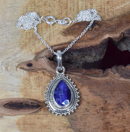 Blue Sapphire 925 Sterling Silver Chain Pendant