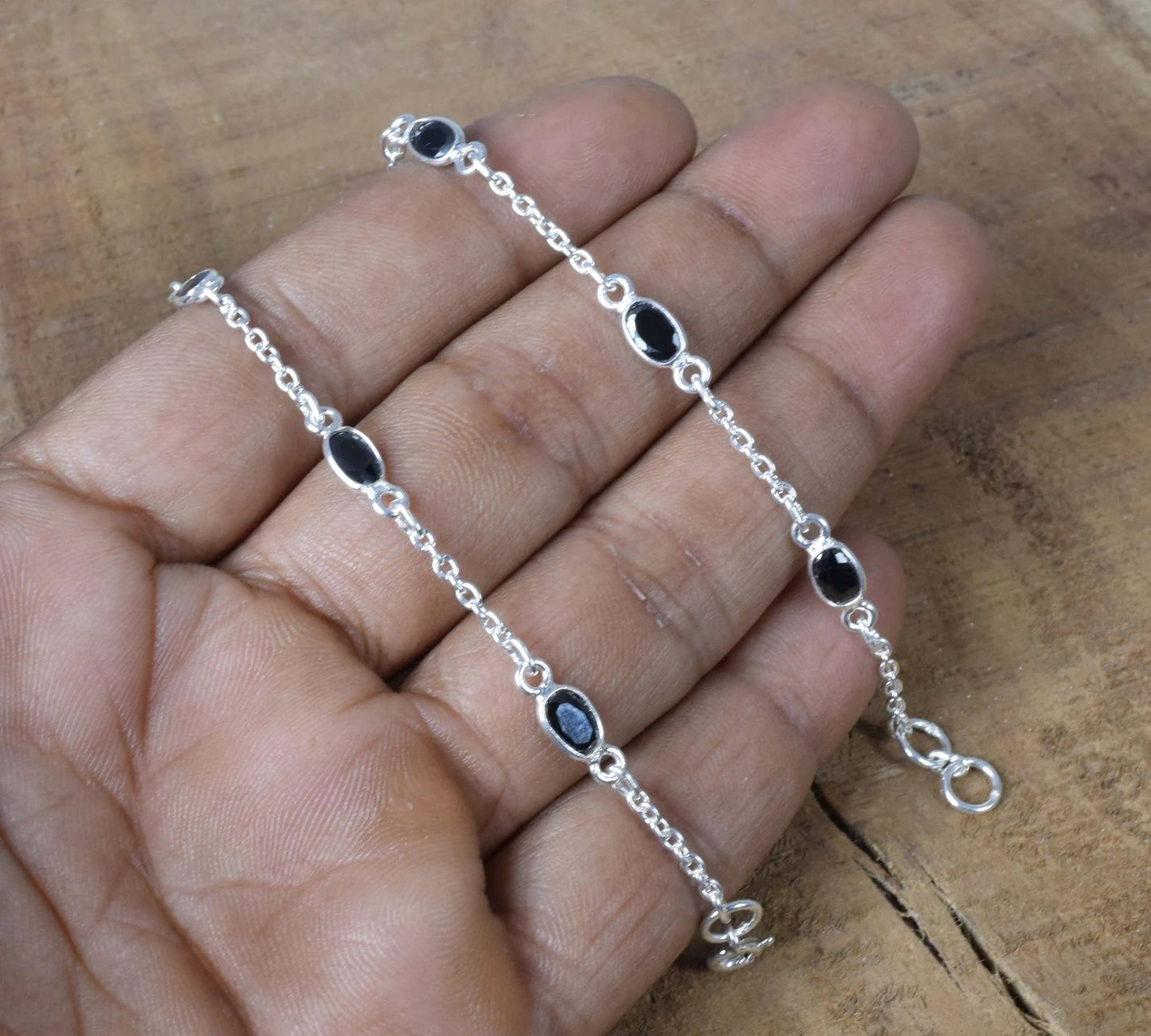 Black Onyx Anklet 925 Sterling Silver Anklet