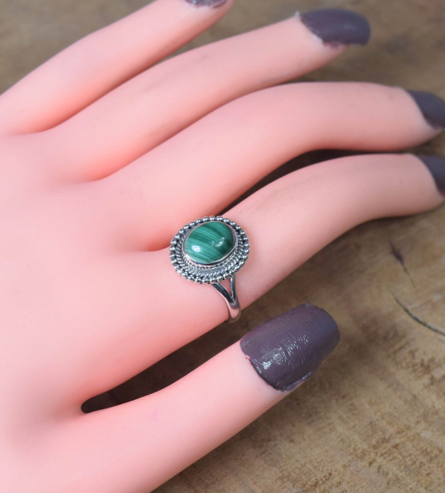 Green Malachite 925 Sterling Silver Ring