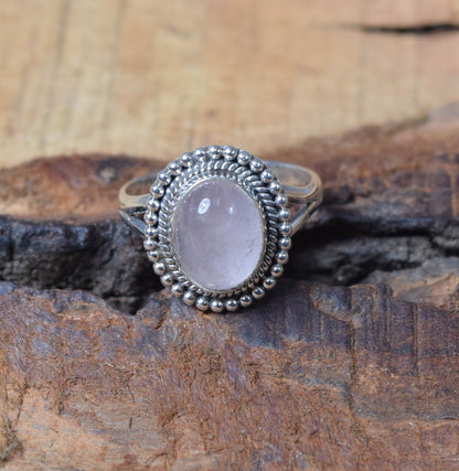 Pink Rose Quartz 925 Sterling Silver Ring