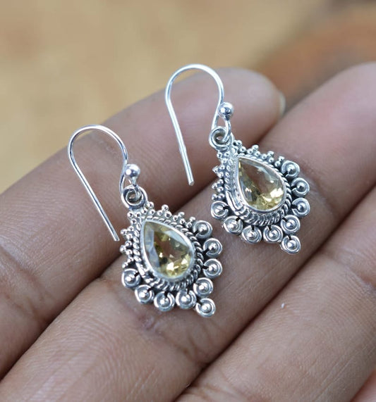 Yellow Citrine Hook 925 Sterling Silver Earring