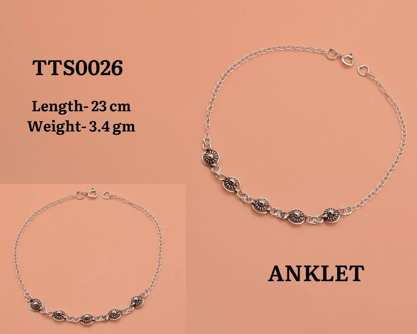 Silver Anklet Hand Beads Sparkling Ball Plain Anklet 925 Sterling Silver Anklet