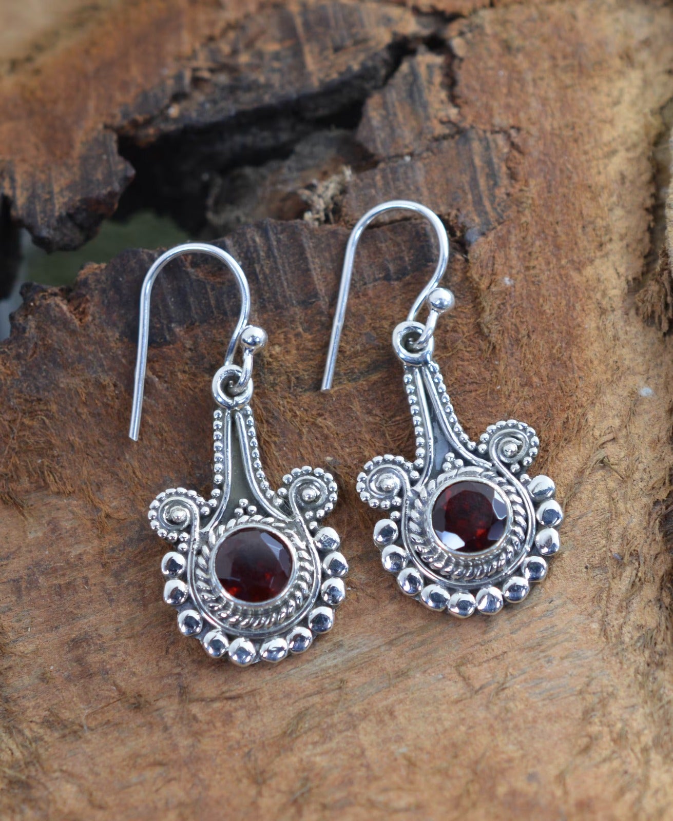 Red Garnet Hook 925 Sterling Silver Earring