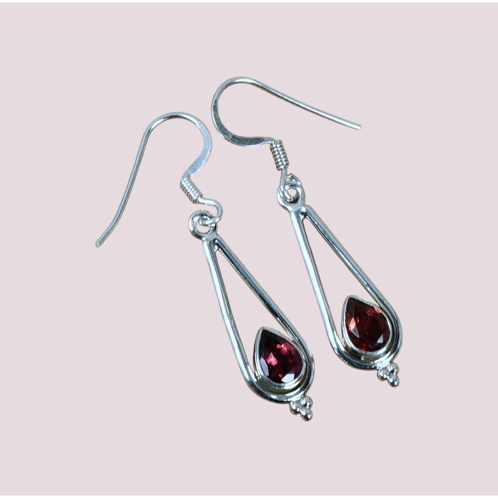 925 Sterling Silver Faceted Natural Gemstone Hook Earring