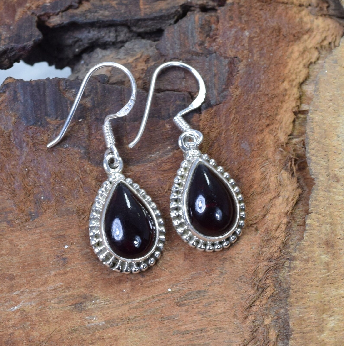 Red Garnet Hook 925 Sterling Silver Earring