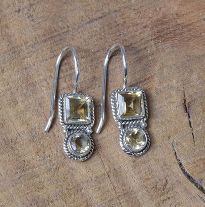 Karma Yellow Citrine Hook 925 Sterling Silver Earring