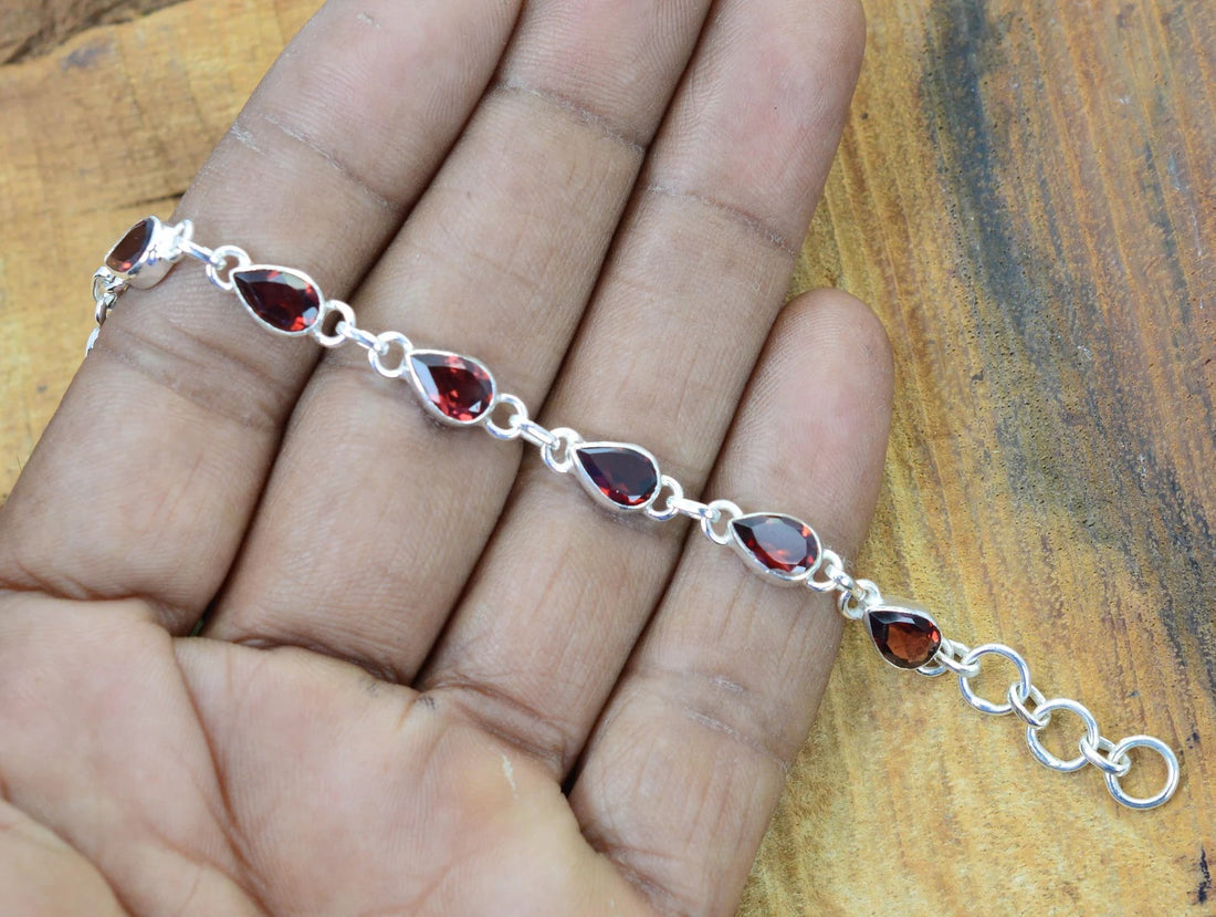 Red Garnet 925 Sterling Silver Bracelet