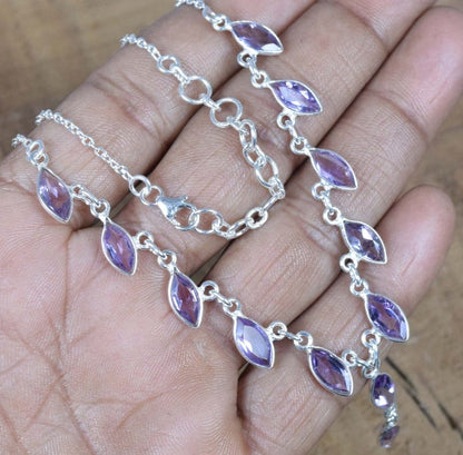 Cut Purple Amethyst 925 Sterling Silver Necklace