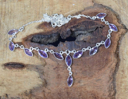 Cut Purple Amethyst 925 Sterling Silver Necklace