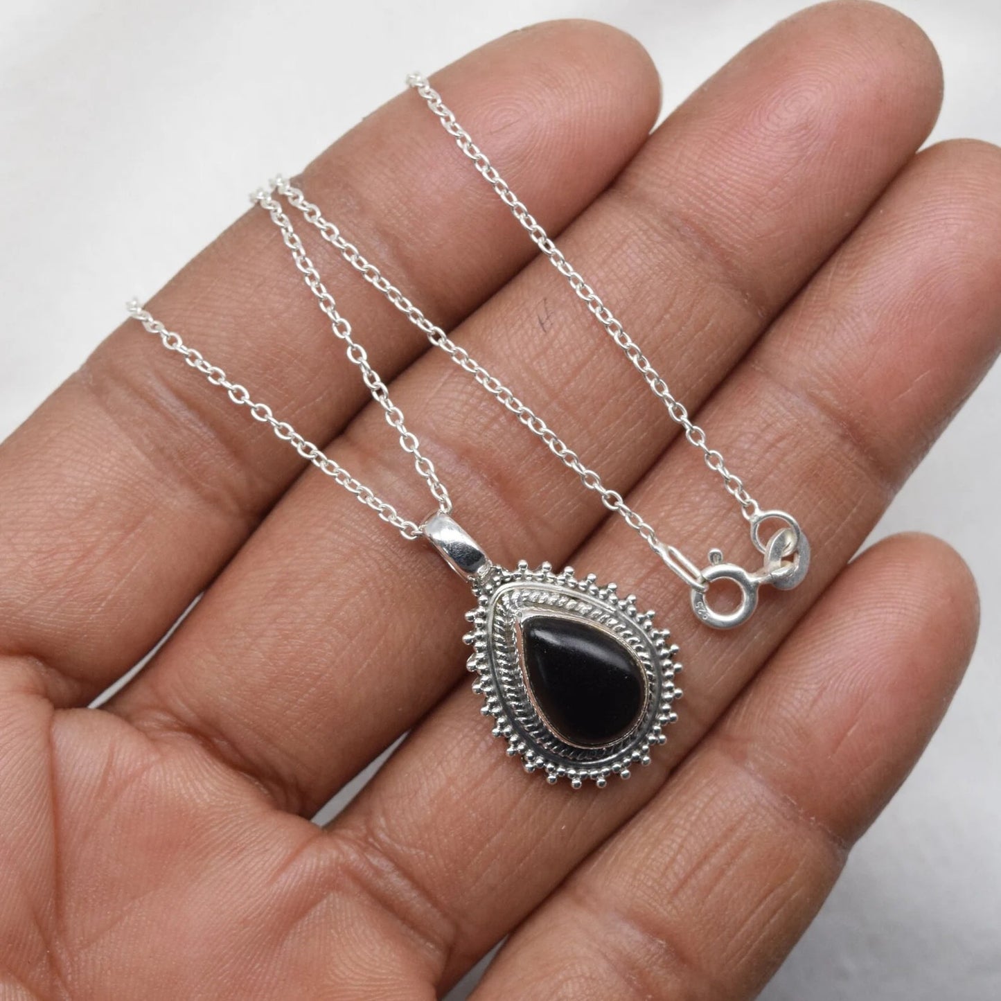 Black Onyx 925 Sterling Silver Chain Pendant