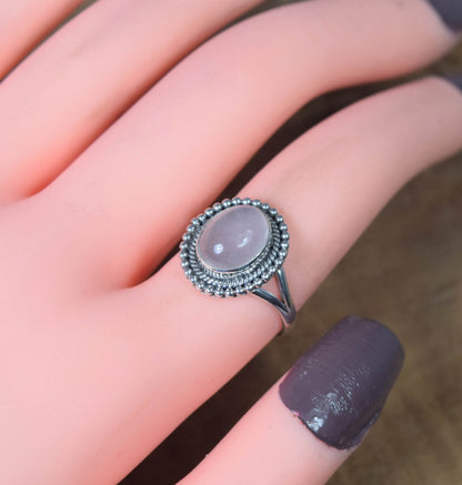 Pink Rose Quartz 925 Sterling Silver Ring