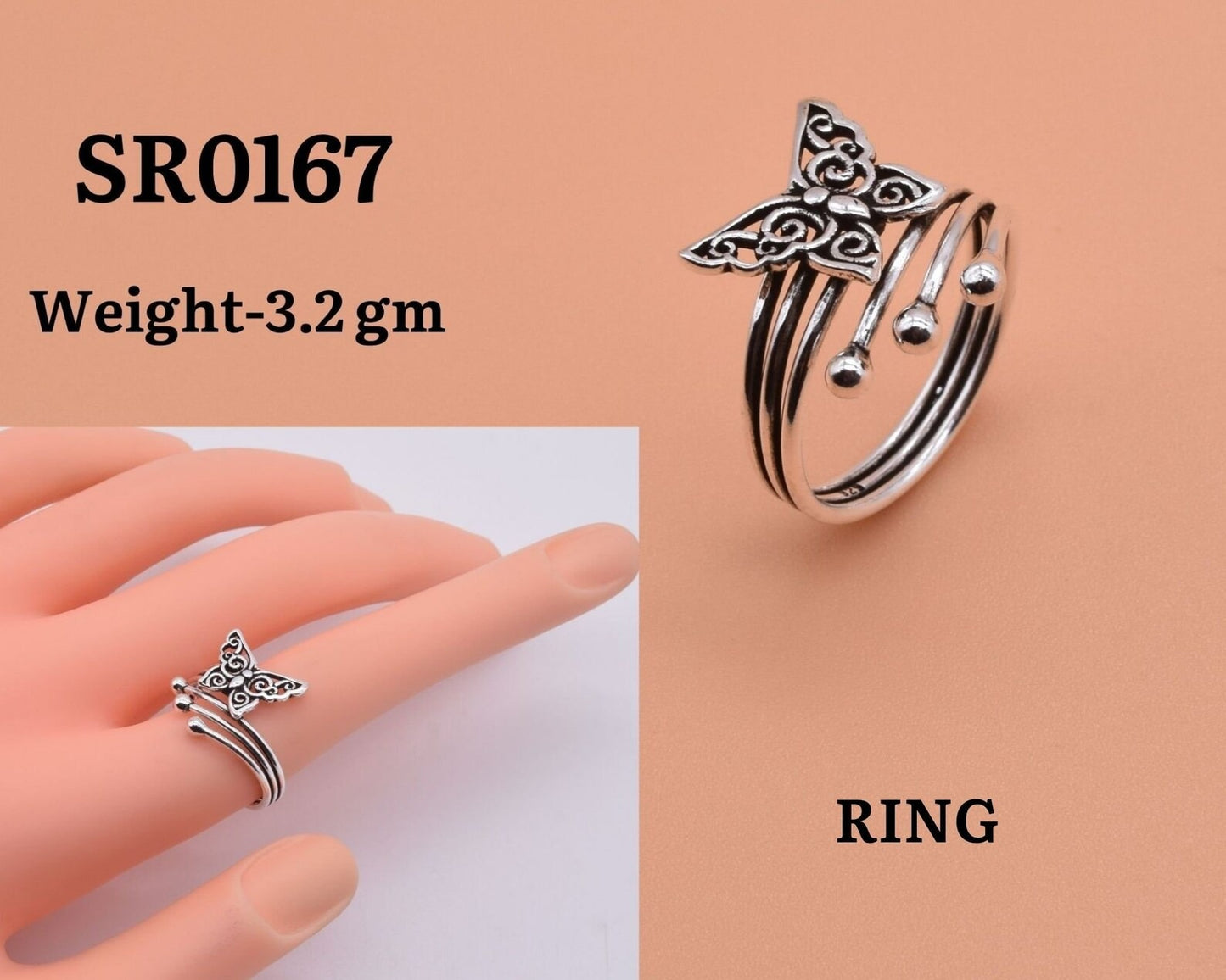 Silver Butterfly Ring 925 Sterling Silver Ring