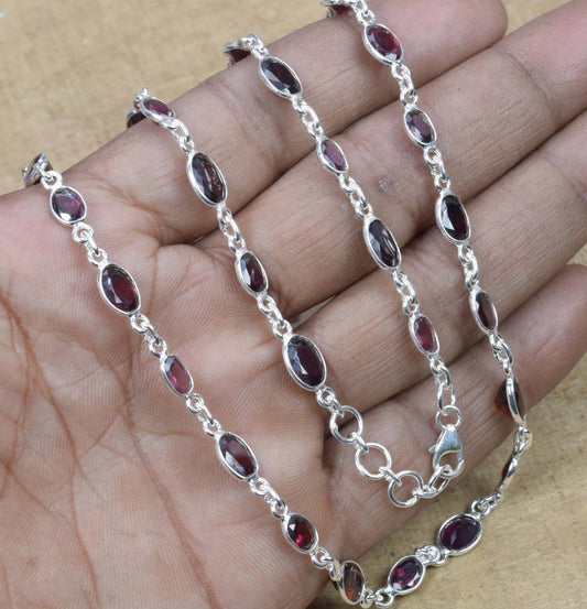 Cut Red Garnet 925 Sterling Silver Necklace