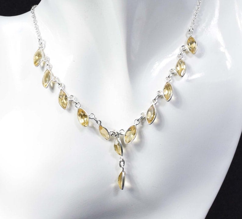 Natural Citrine 925 Sterling Silver Necklace