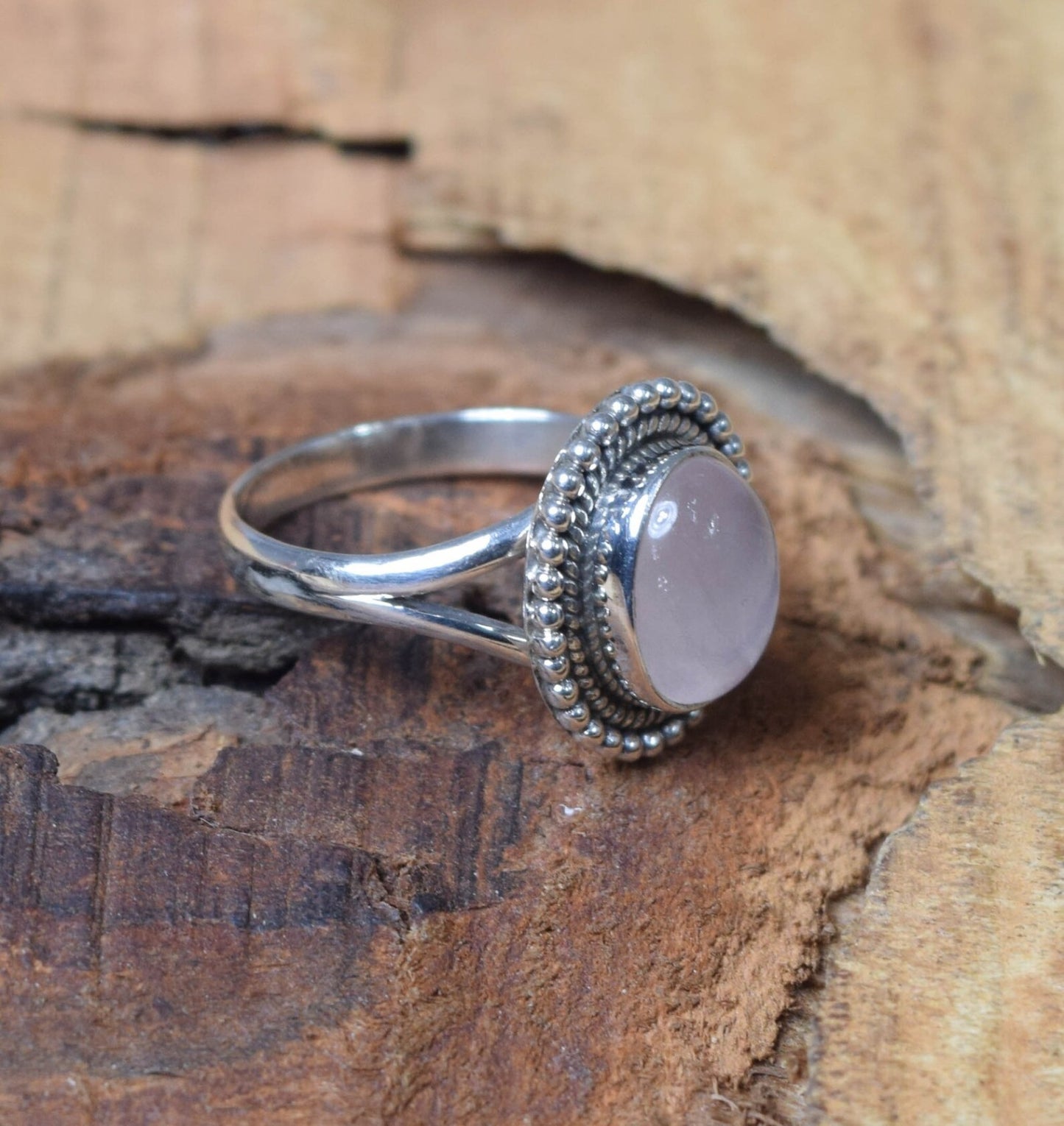 Pink Rose Quartz 925 Sterling Silver Ring