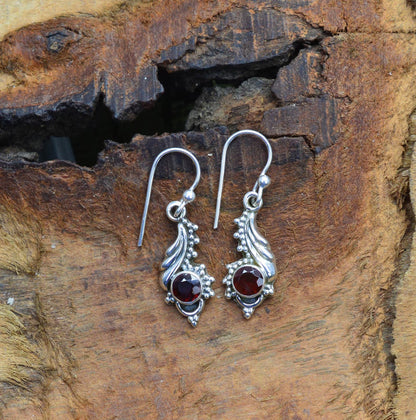 Red Garnet Hook 925 Sterling Silver Earring