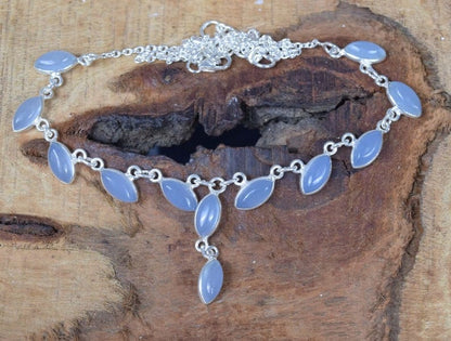 Blue Chalcedony 925 Sterling Silver Necklace