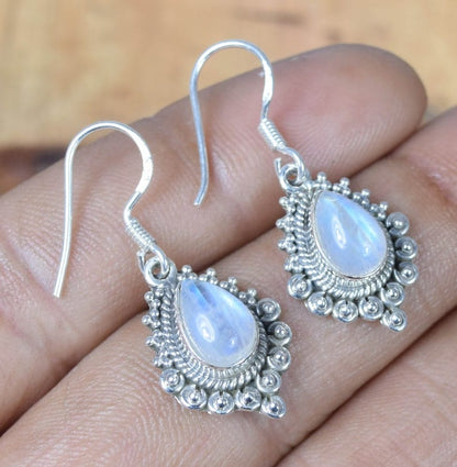 White Rainbow Moonstone Hook 925 Sterling Silver Earring