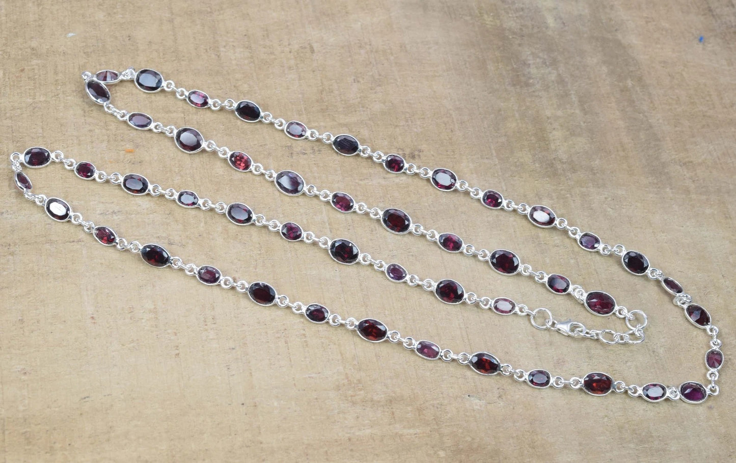 Cut Red Garnet 925 Sterling Silver Necklace